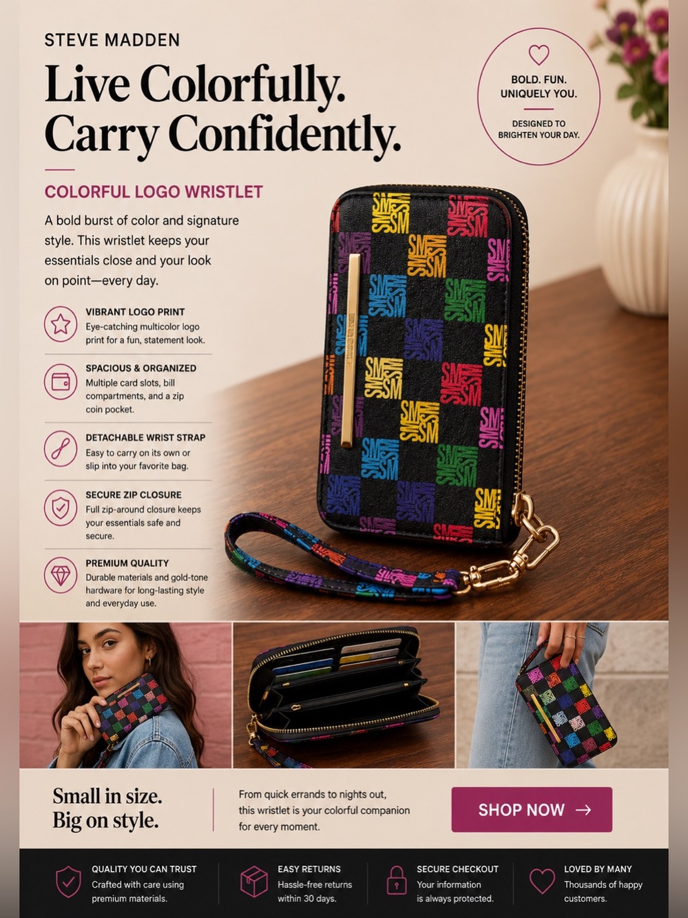 Steve Madden Colorful Logo Wristlet